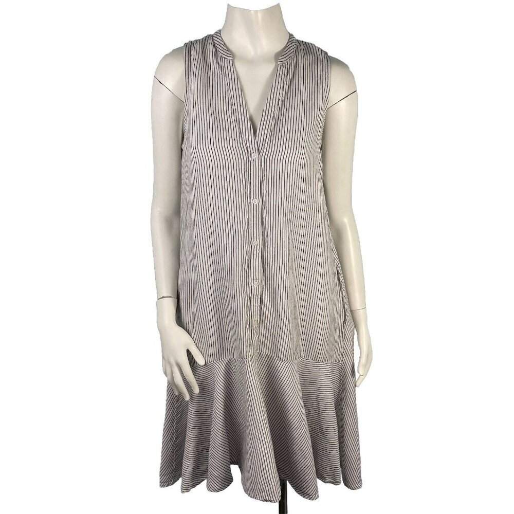 Lord & Taylor Context Linen Midi Dress S White Black Striped Pockets Lagenlook